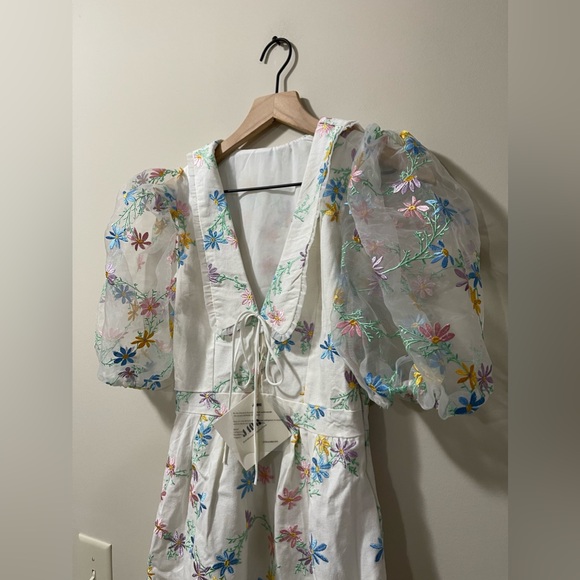 J. ING Sailor Peter Pan Color Floral Embroidered Puff Sleeve Ruffle Dress Small - Picture 5 of 12